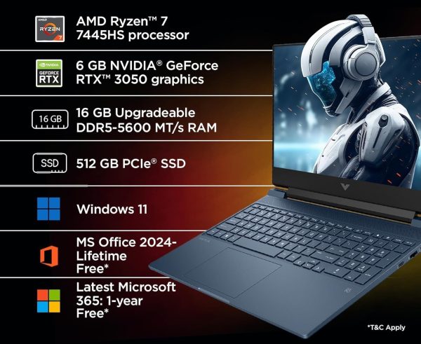 لپ تاپ گیمینگ 15.6 اینچی اچ‌ پی مدل Victus 15 fb3120AX-R7 7445HS-16GB DDR5 5600MHz-512GB SSD-RTX3050 6GB-FHD 144Hz-W
